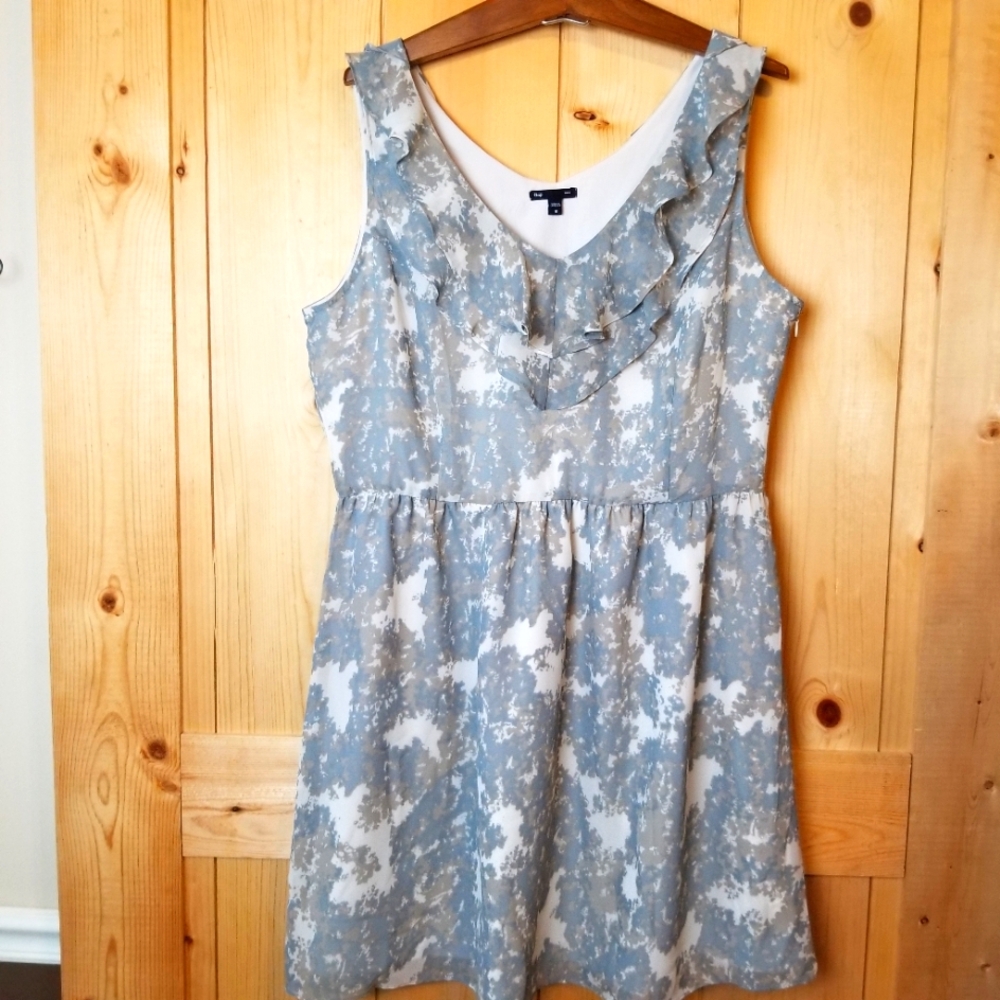 Gap Neutrals Chiffon Sleeveless Ruffle V-Neck Elastic Waist Side Zip Dress
